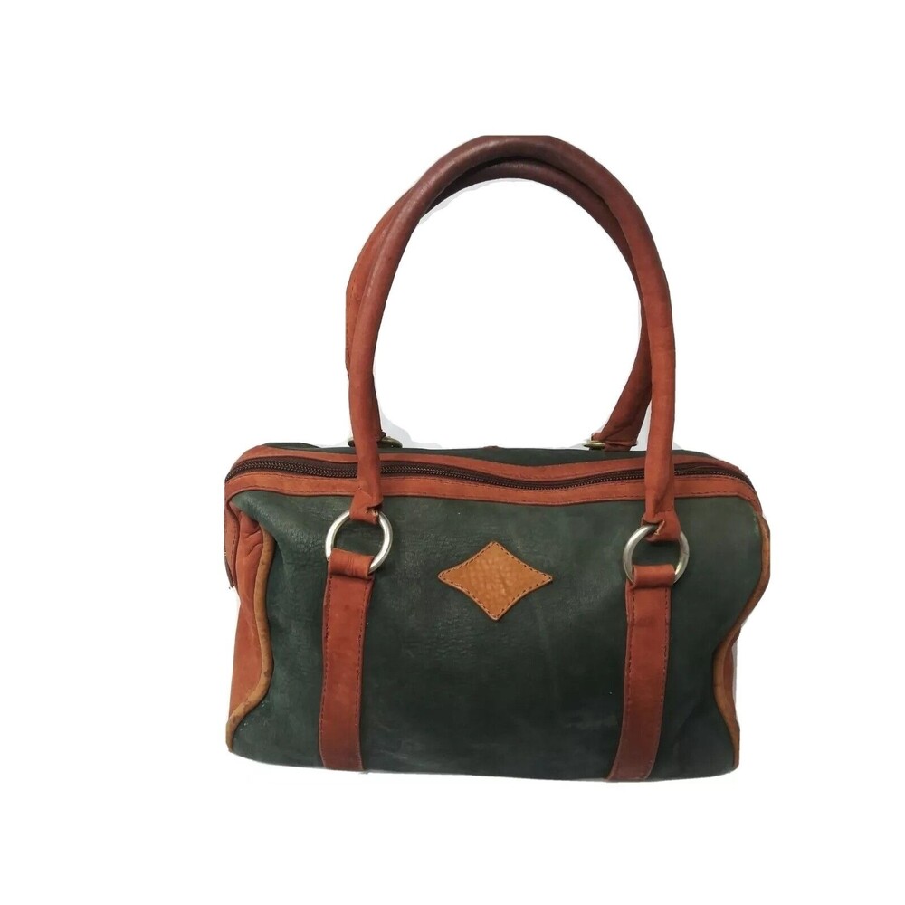 Gavelli Colombian Leather Handbag Purse Handcrafted Satchel Green & Brown